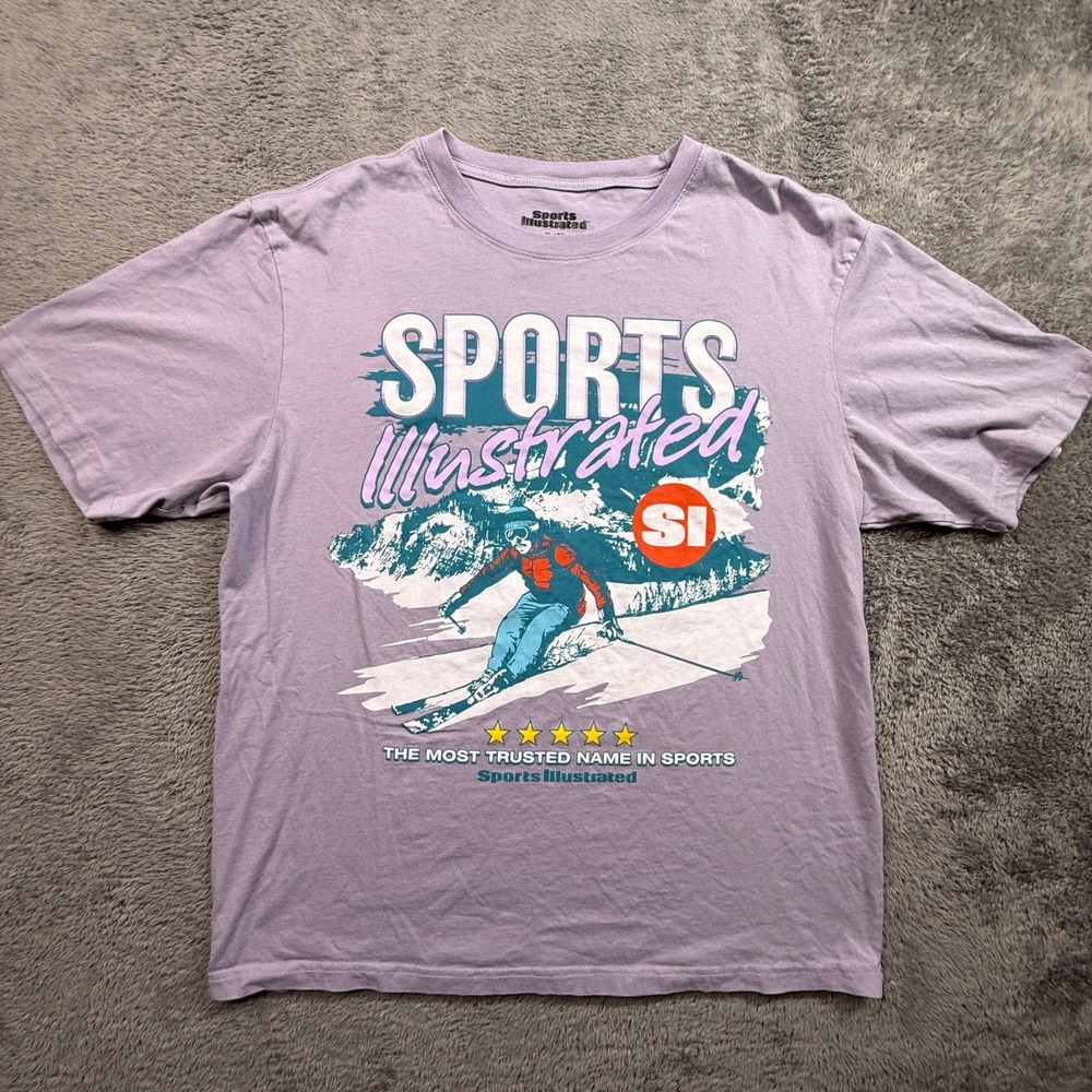 Retro Sports Illustrated Ski Shirt Purple Crew Neck Mens XL Short Sleeve Graphic